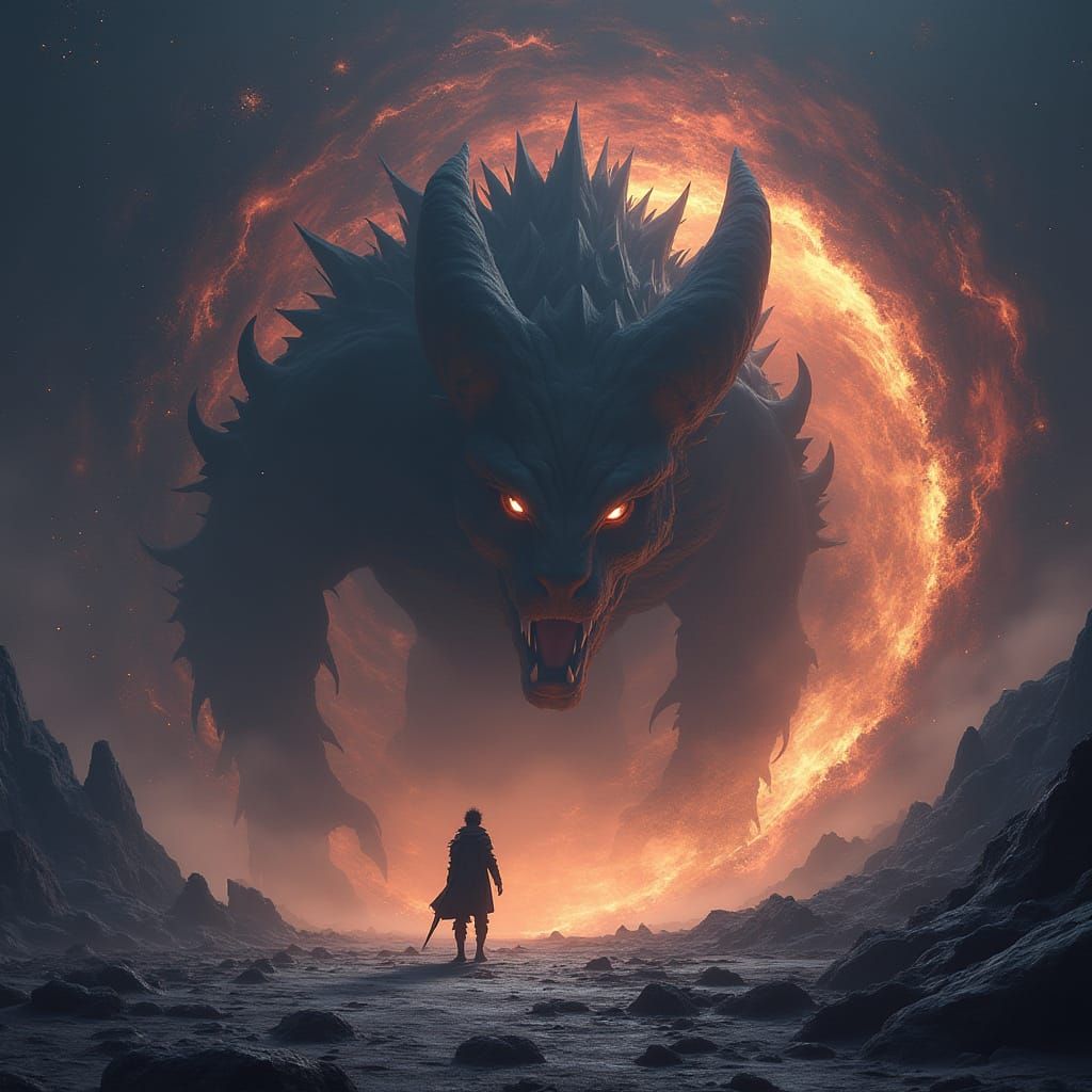 Colossal Shadow Beast Emerges From Cosmic Vortex