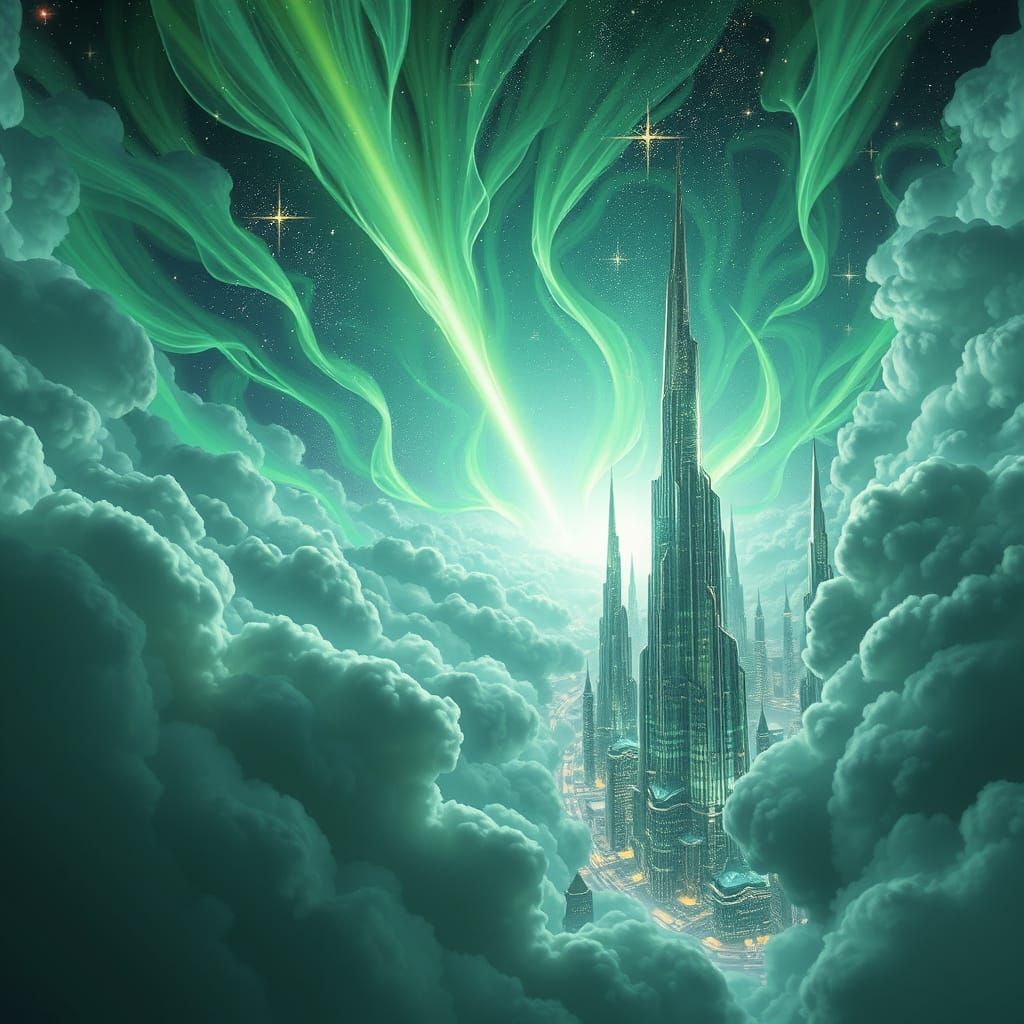 Soaring through Iridescent Clouds to a Celestial Metropolis