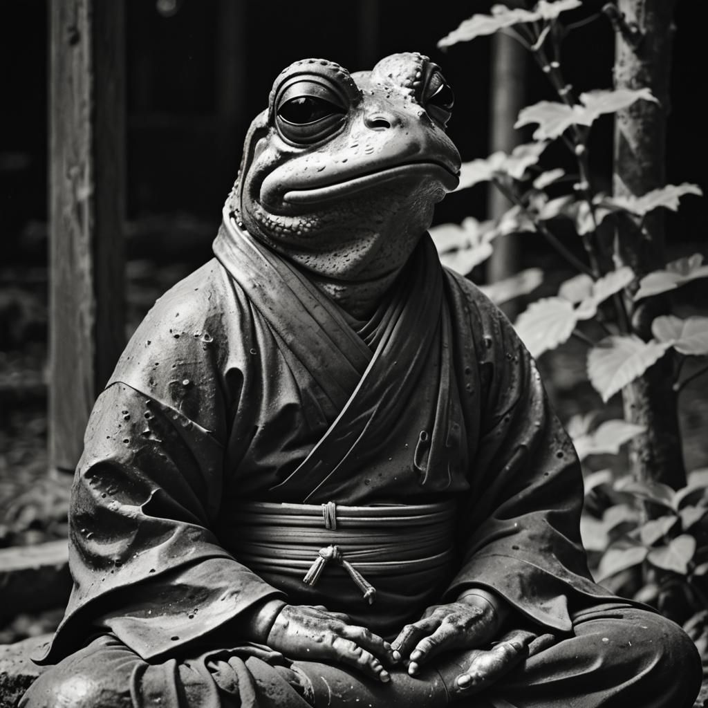 Japanese Frog Monk in Zazen: Retro Photography