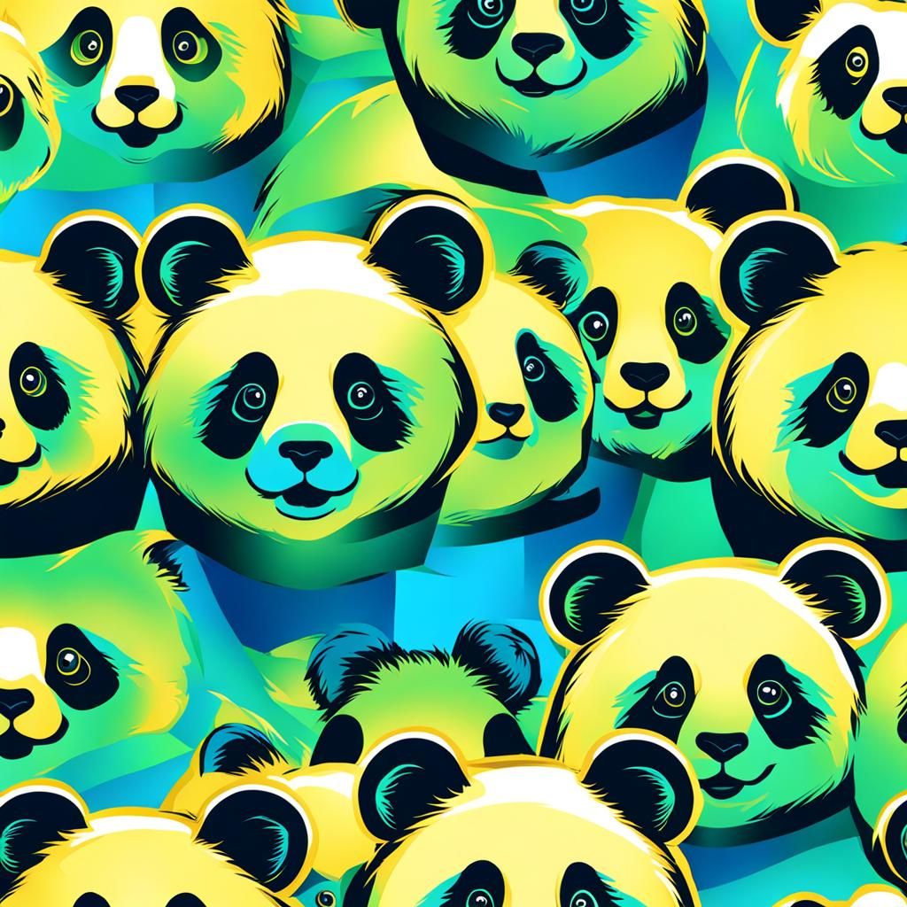Panda in Gold, Blue, and Green Colors