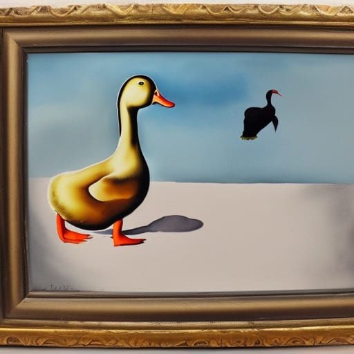 Surreal Duck Watercolor in Dali Style