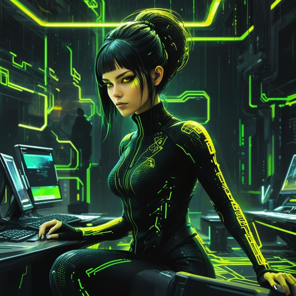 Cyberpunk Hacker in a Neon Digital World