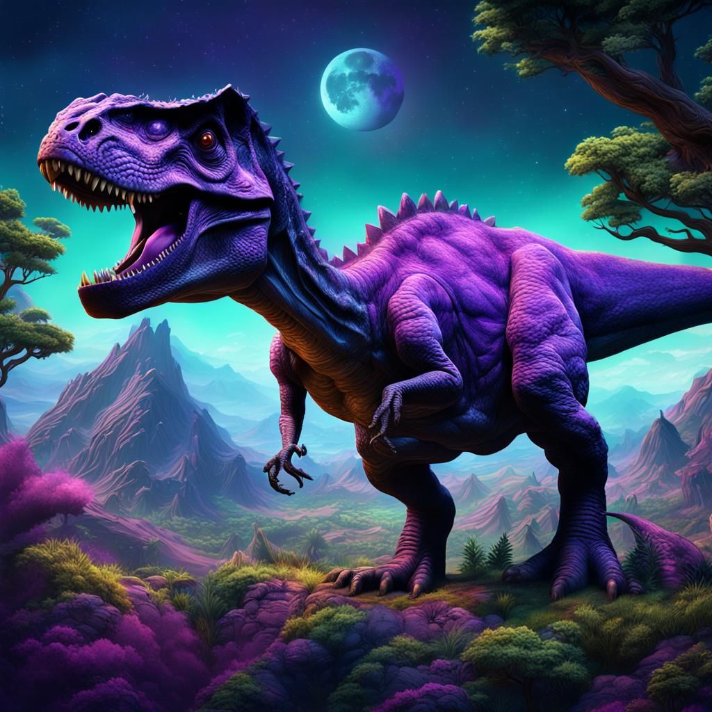 Fantastical Dinosaur Galaxy Landscape in Detailed Matte Pain...