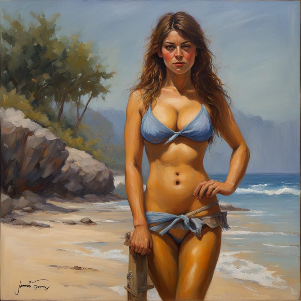 Girl in Bikini: Oil Painting by James Gurney Style