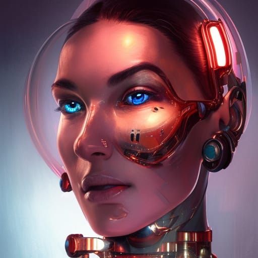Detailed Cyborg Bartender Portrait in Digital Art Style