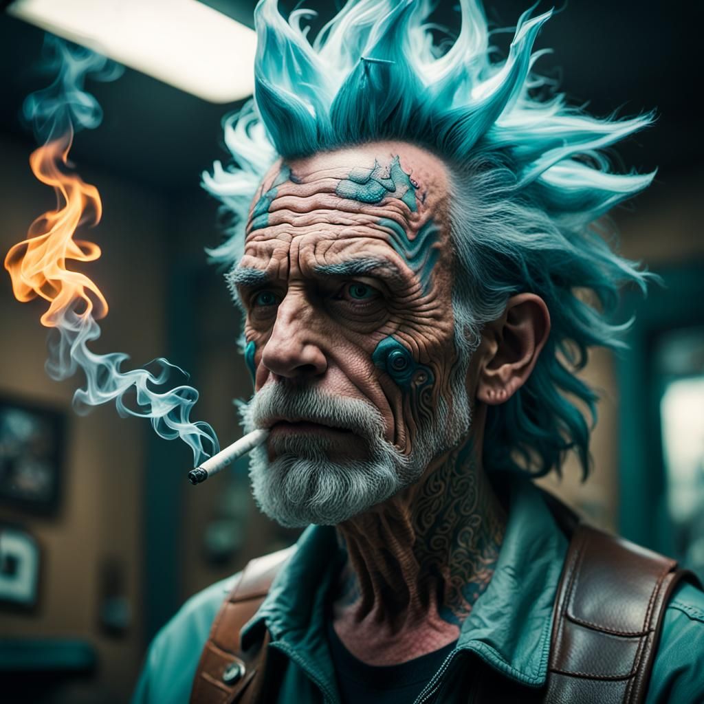 Cinematic Rick Sanchez Portrait with Tattoos