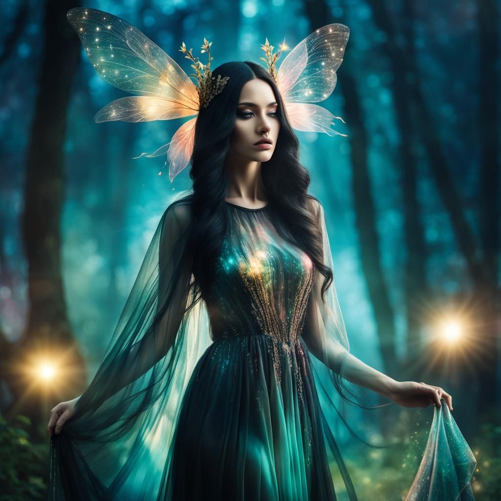 Ethereal Fairy Woman Portrait in Double Exposure