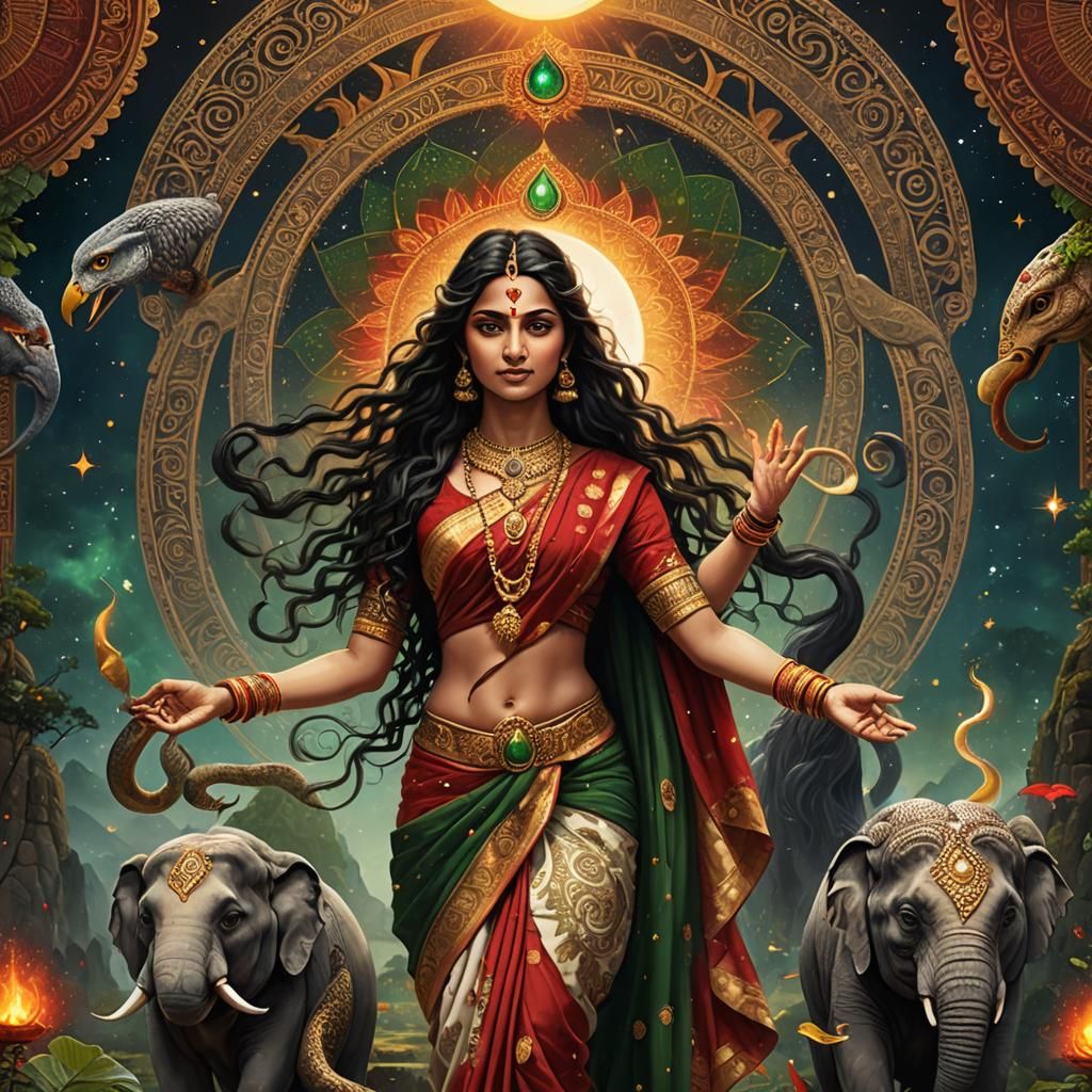 Hindu Goddess in Cosmic Mandala: Detailed Fantasy Art