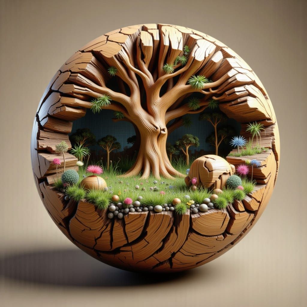 Tree of Life Wooden World Ball