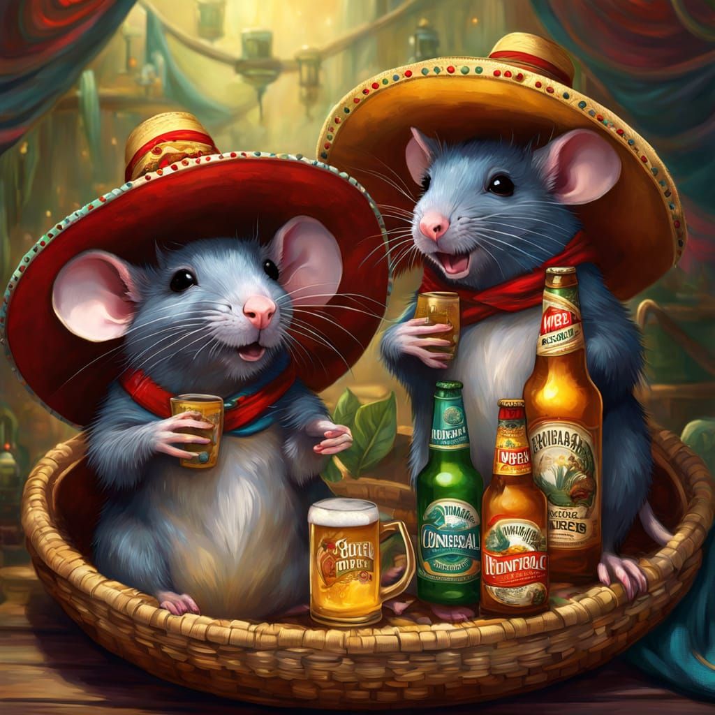 Cute Rats in Sombreros: Detailed Matte Painting