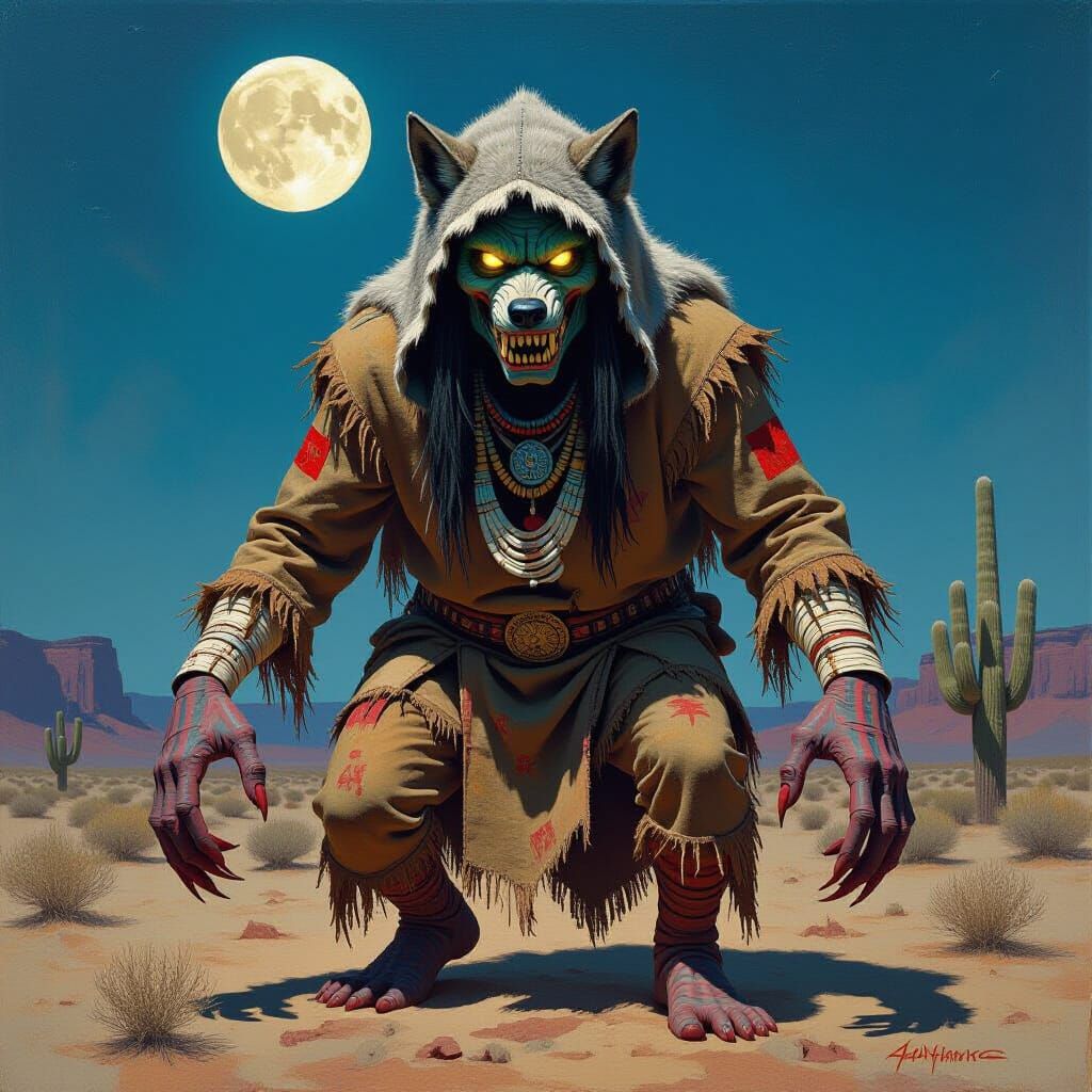 Impasto Painting of Navajo Desert Skinwalker