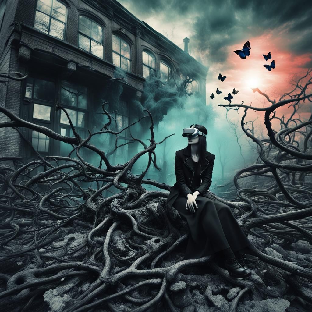 Gothic Model in Decayed VR Landscape, Matte Painting