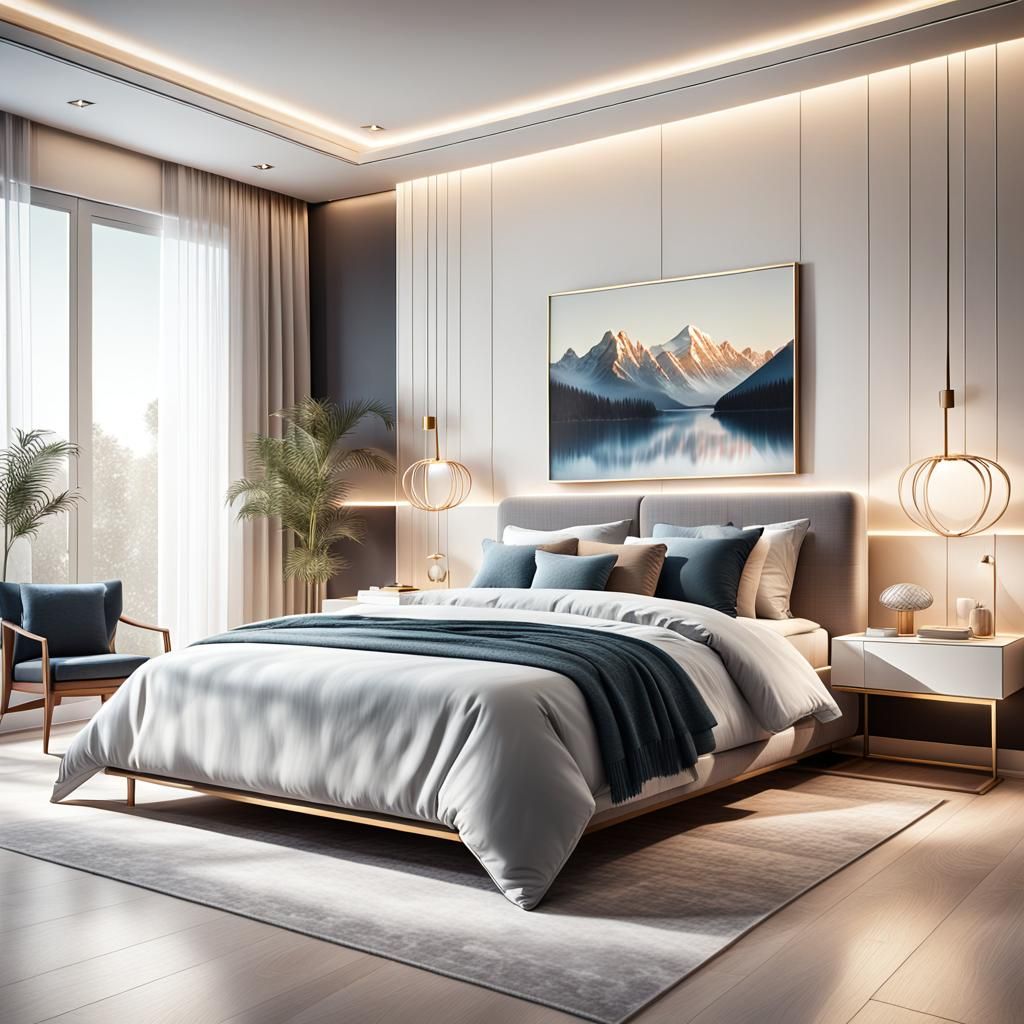 Elegant Modern Bedroom with Softbox Lighting