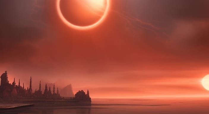 Epic Red Sun Digital Matte Painting