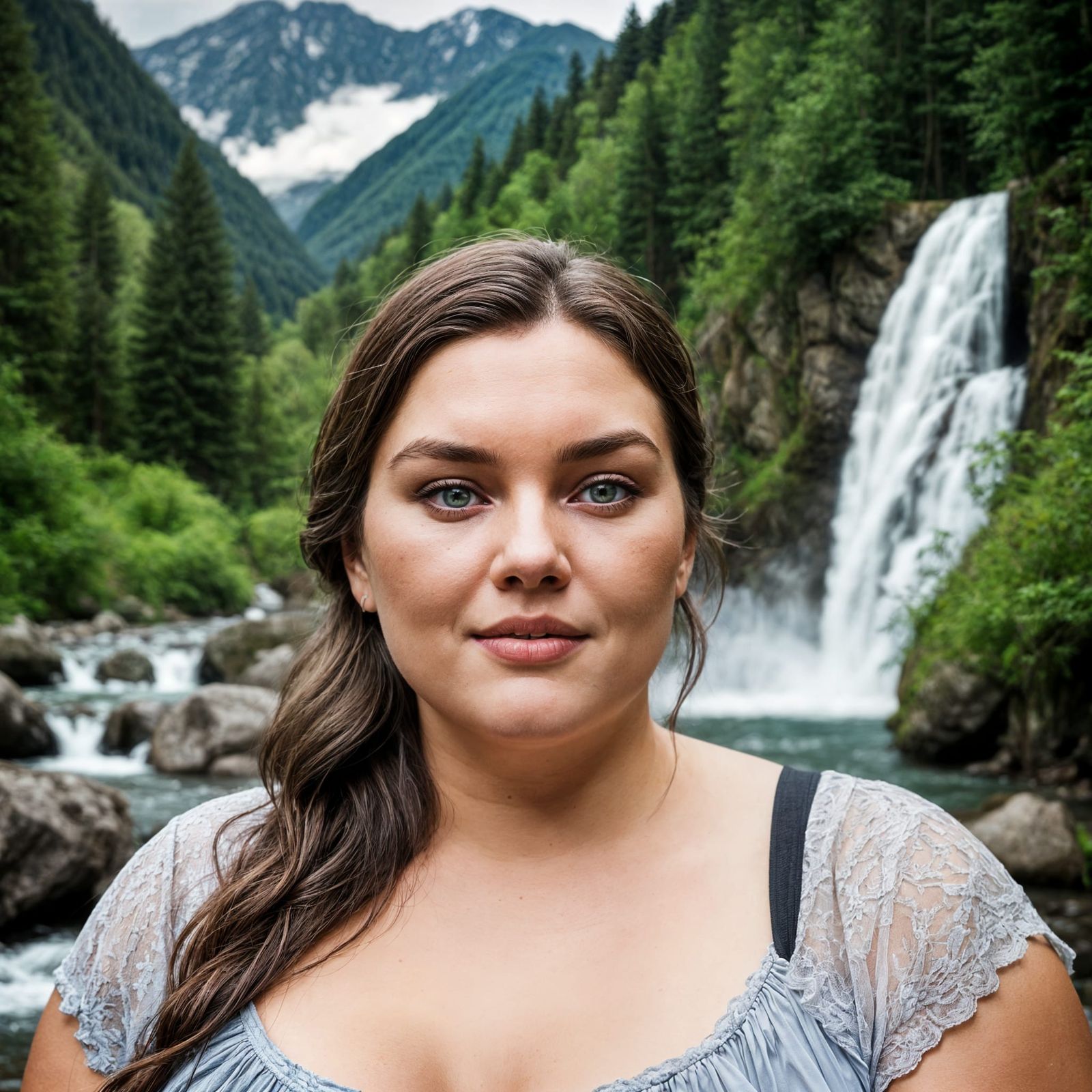 Plus-Sized Woman in Enchanting Forest Landscape