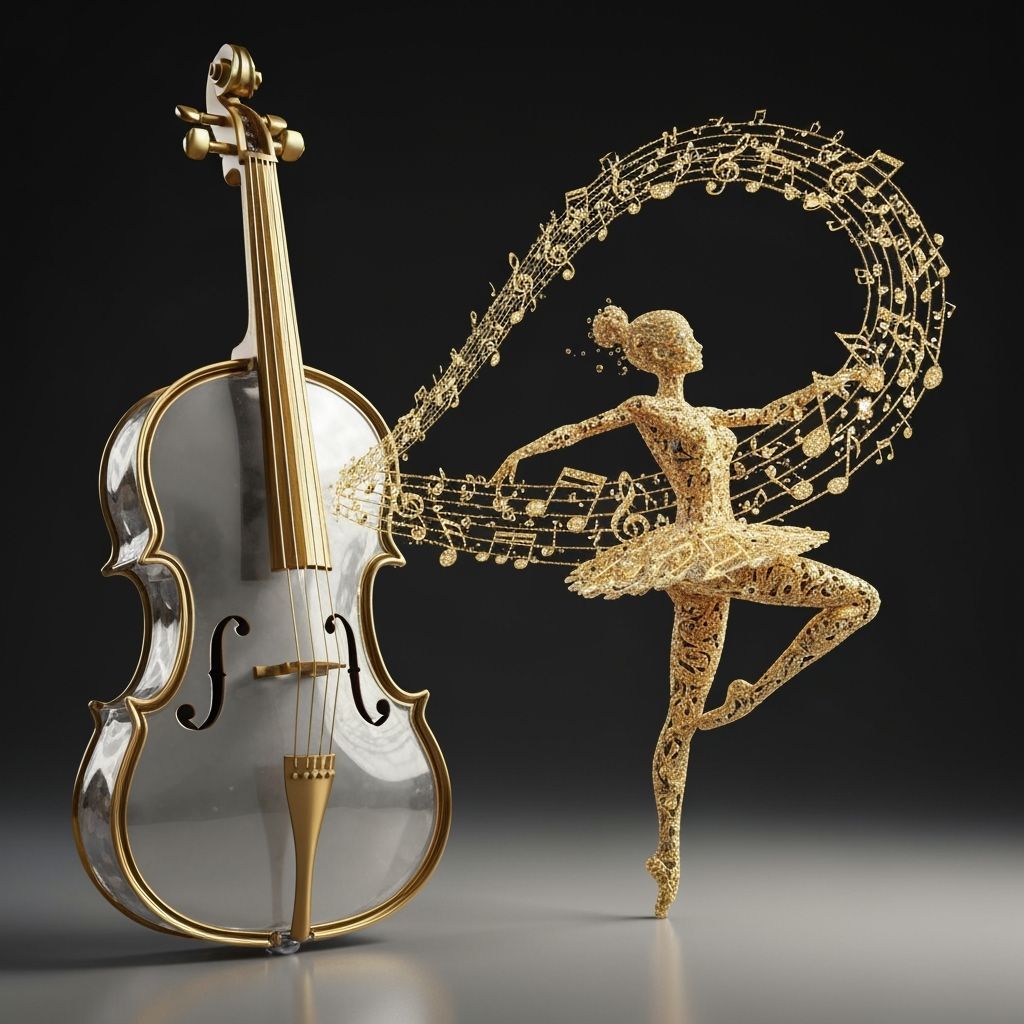 Crystal Cello with Golden Music Ballerina in Ethereal Dimens...