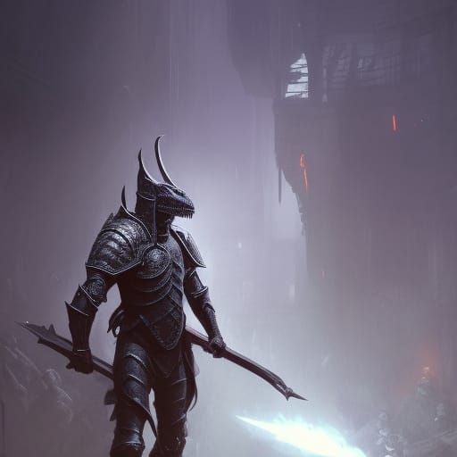 Lizard Knight in Dark Fantasy Style