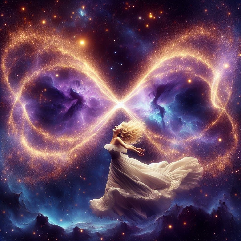 Woman Dancing in Space Among Nebulae