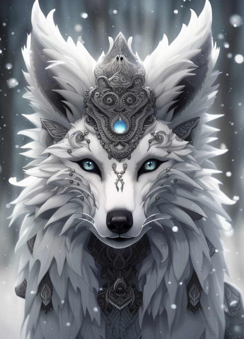 Fantasy Wolf Portrait in a Snowstorm