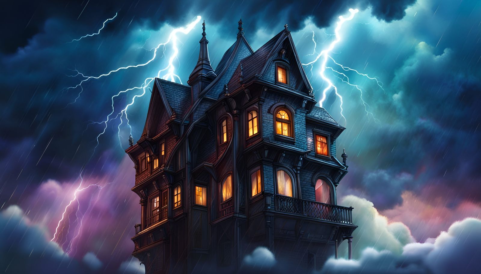 Gothic Cloud City in a Thunderstorm: Hyperrealistic Concept ...