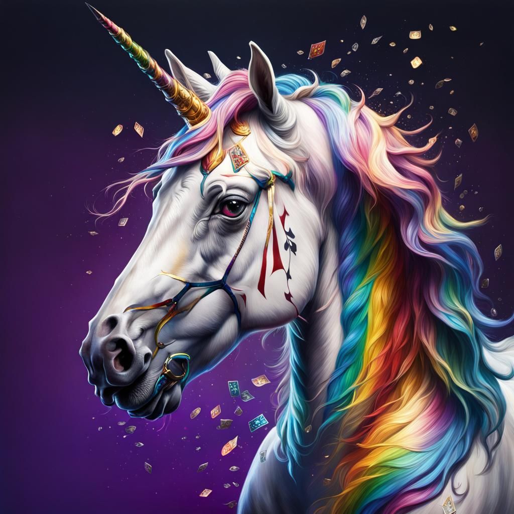 Rainbow Unicorn Playing Cards in Hyperrealistic Splash Art