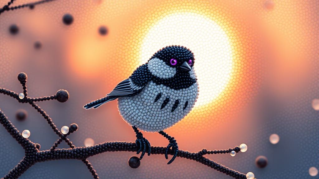 Chickadee at Sunrise: Mystical Bead Art
