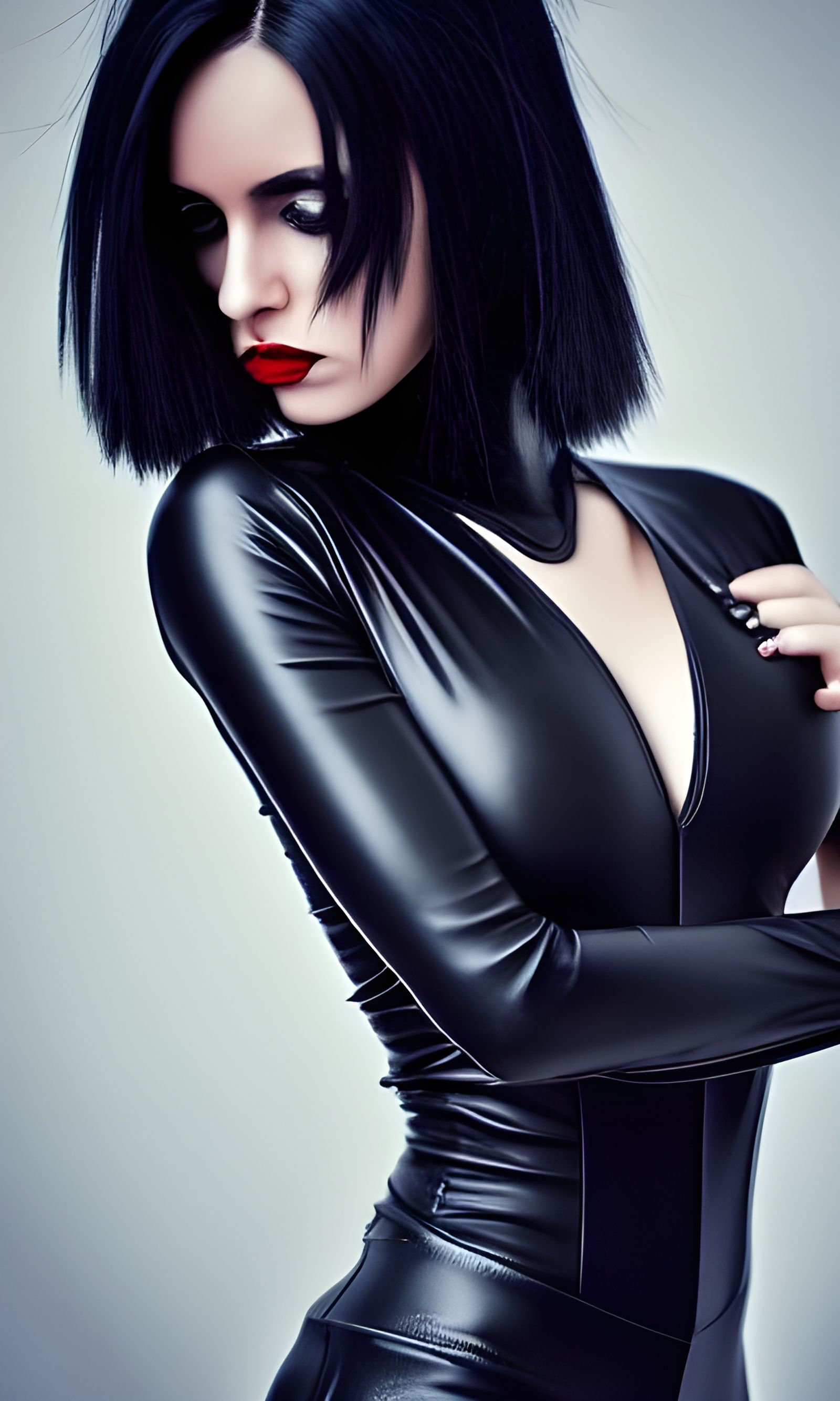 Seductive Woman in Leather Jumpsuit: Gothic Portrait