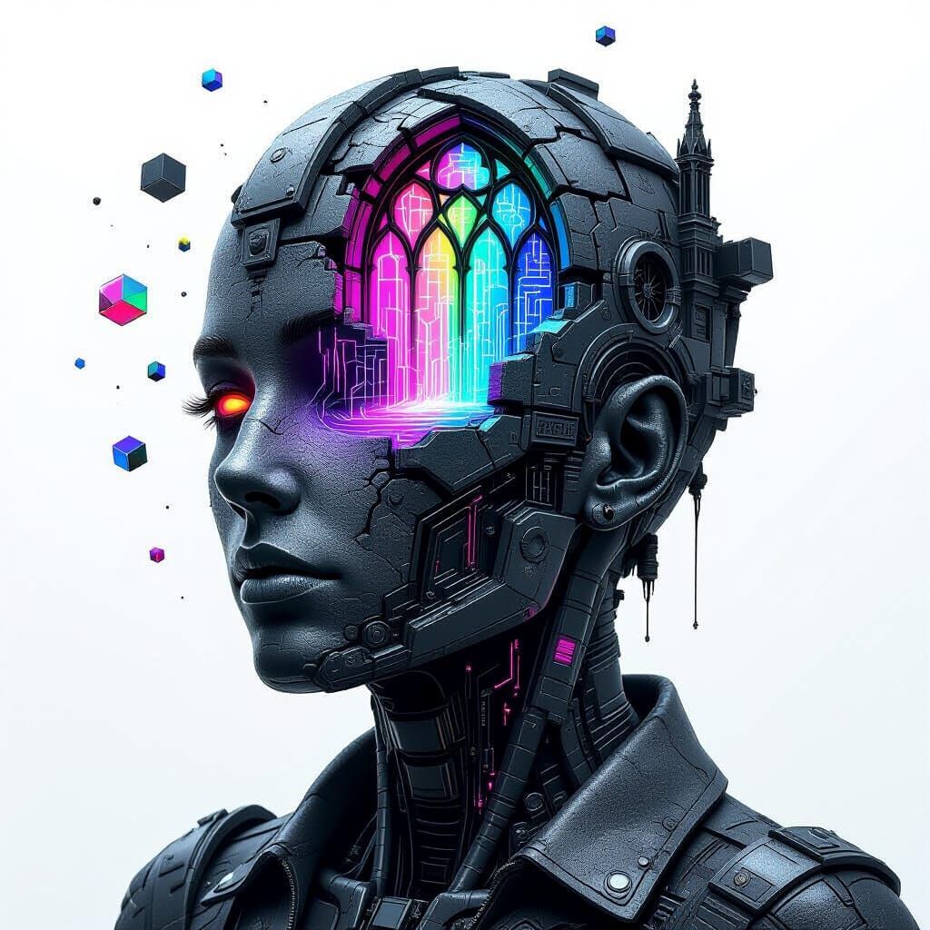 Sentient Stone Entity Portrait in Gothic Steampunk Style