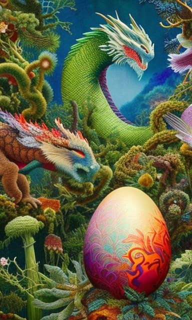 Dragon Easter Egg in Mycelium Network, Detailed Art