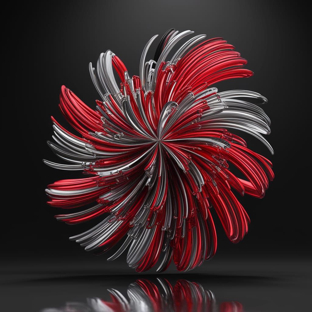 Abstract 3D Render in Black, Silver, and Red