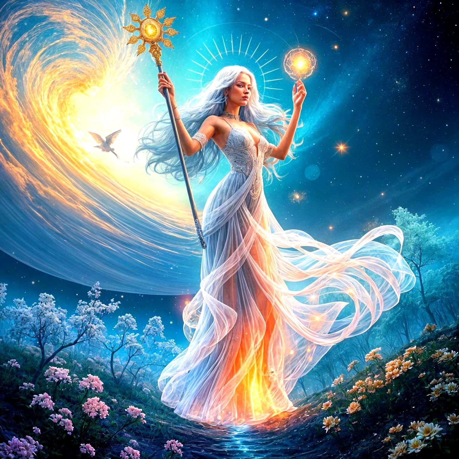 Cosmic Goddess Embodies the Multiverse in Radiant Motion