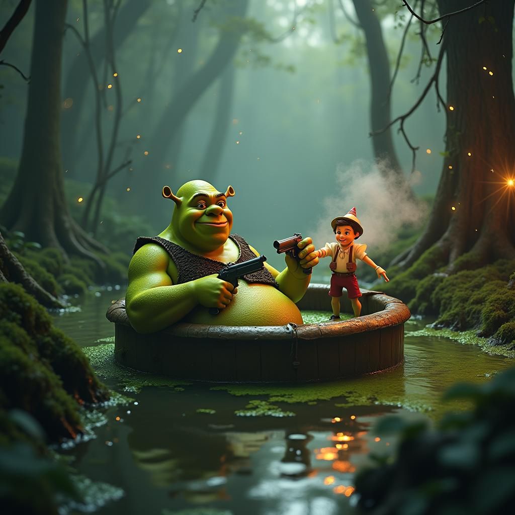 Shrek's Swamp Spa Day with Pinocchio, Digital Matte Painting
