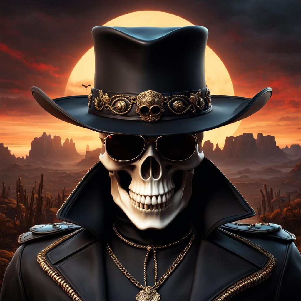 Evil Vampire Skull with Stetson in Detailed Matte Painting