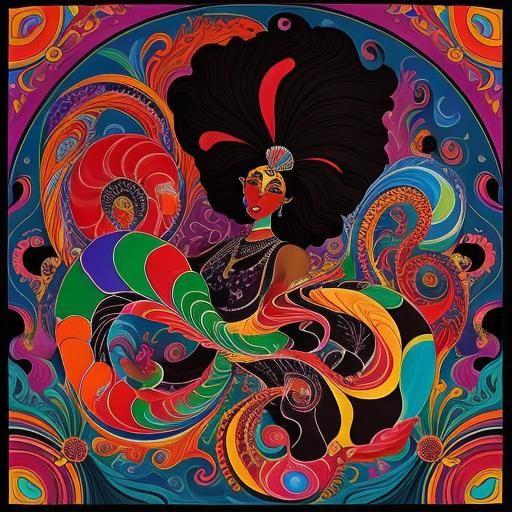 Colorful Portrait in Aubrey Beardsley Style