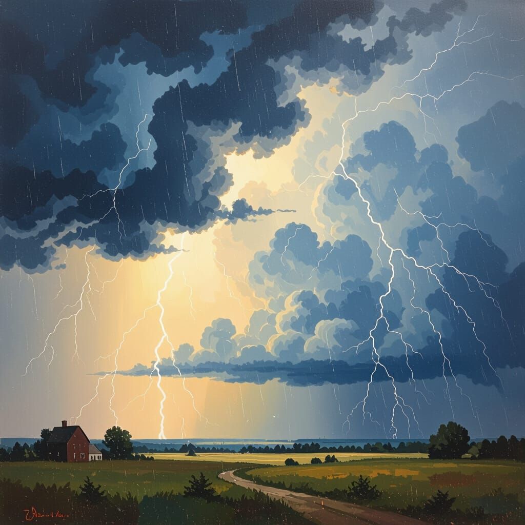 Dramatic Thunderstorm with Lightning and Rain