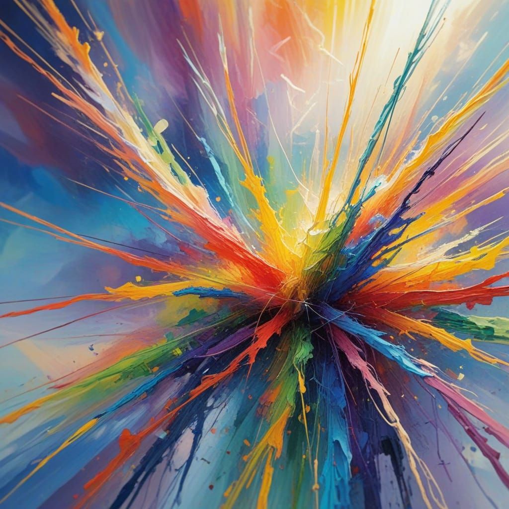 Ethereal Abstract Expressionism with Rainbow Threads