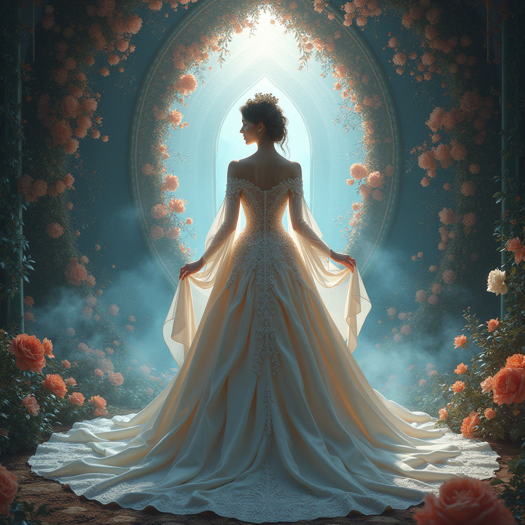 Majestic Wedding Gown in Dreamlike Setting