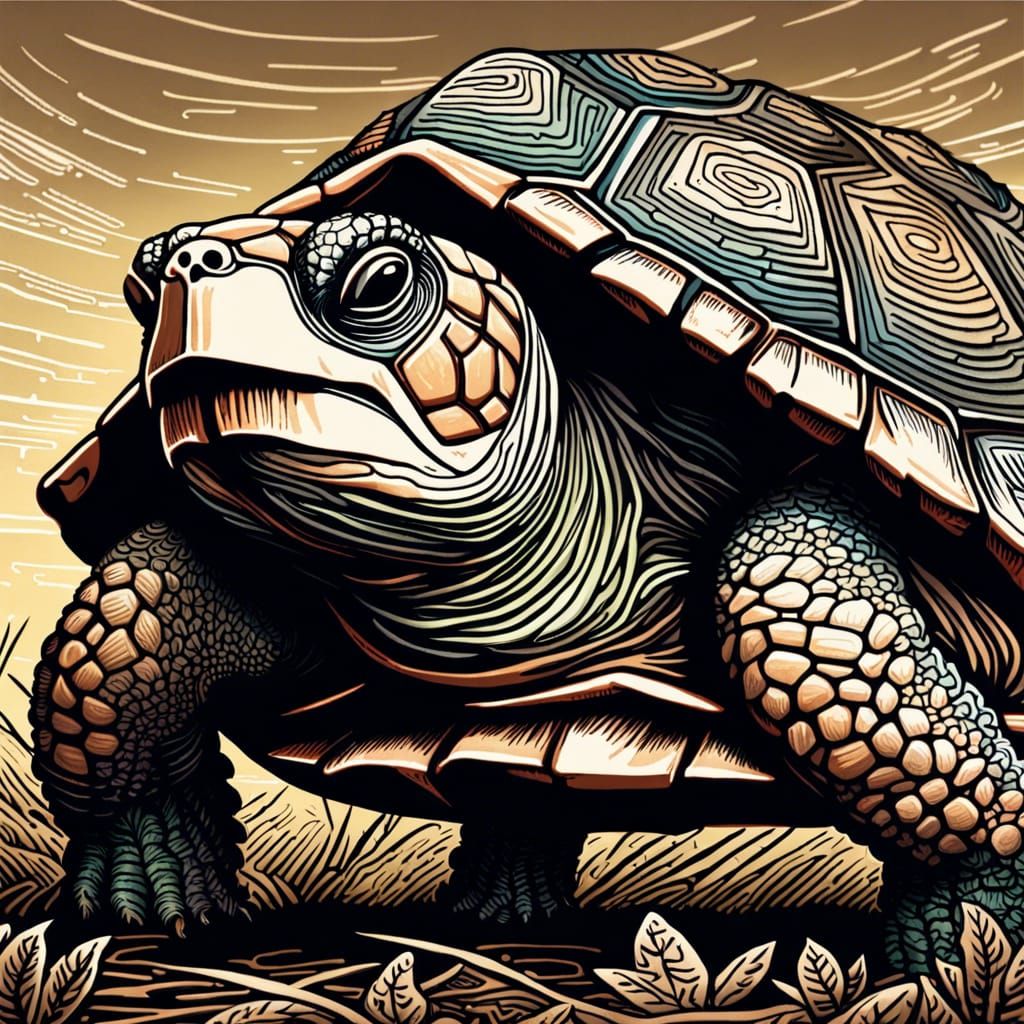 Woodcut World Turtle Illustration