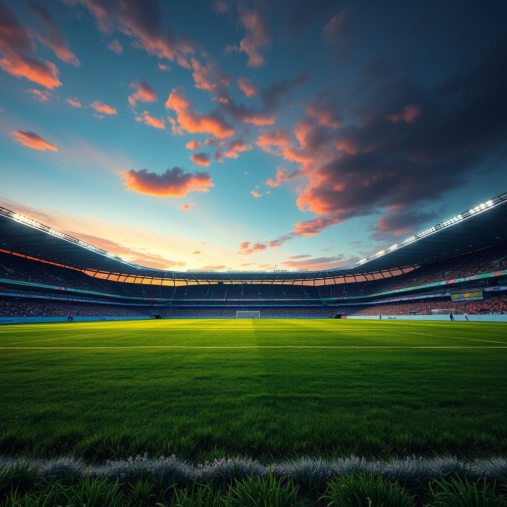 Premier League Stadium at Dusk in Photorealistic Style