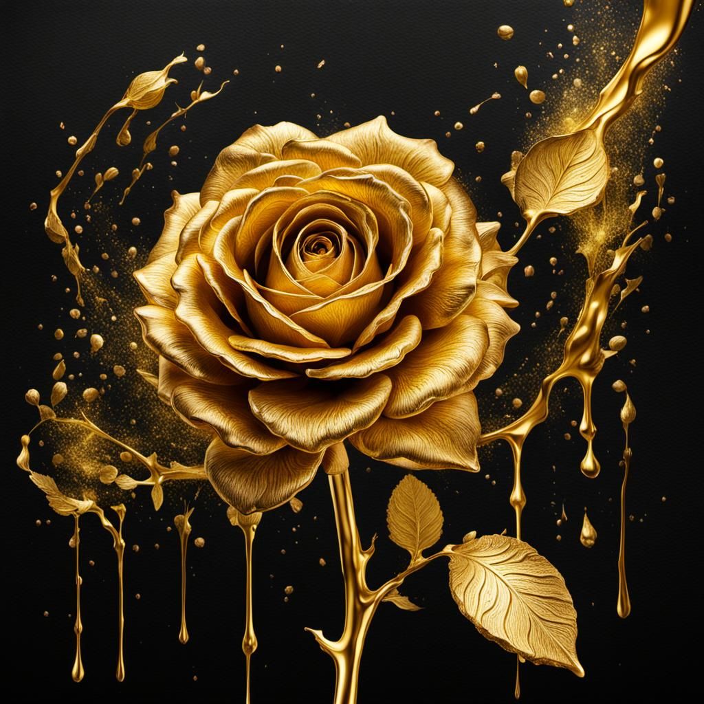 Damascus Gold Rose Emerging from Liquid Gold