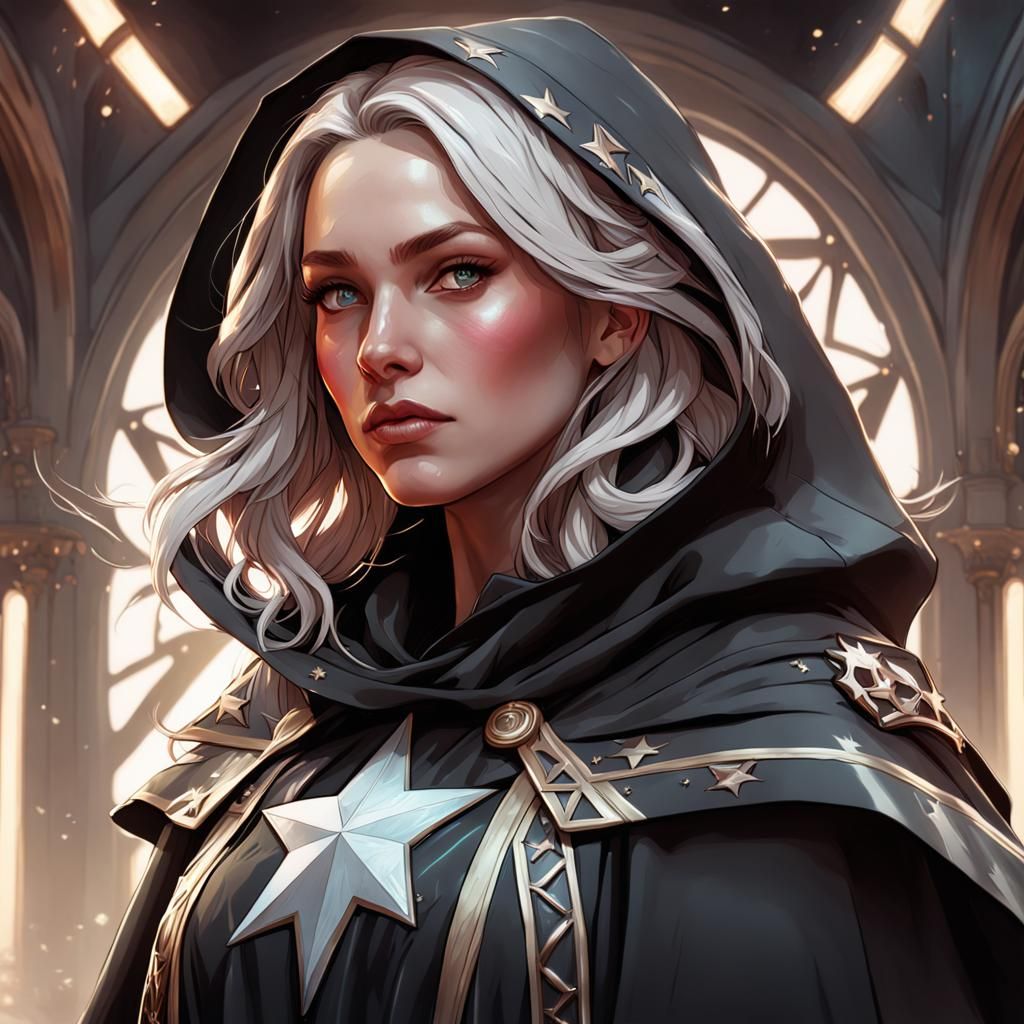 Star Cloak Portrait in Hyperdetailed Art Nouveau Style