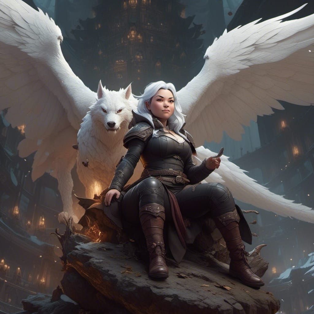 Woman Riding a Wyvern in High Fantasy Style