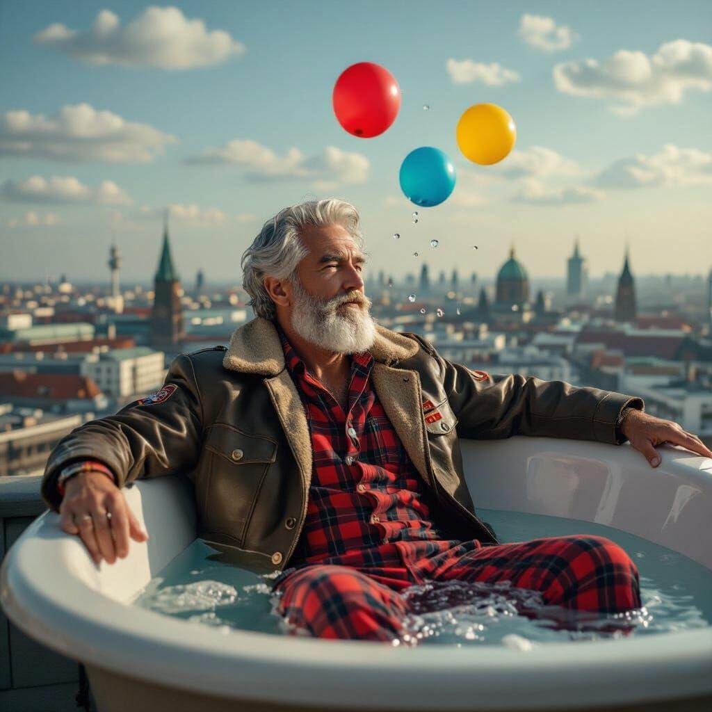 Man in Bathtub Soars Over Berlin: Surreal Photo