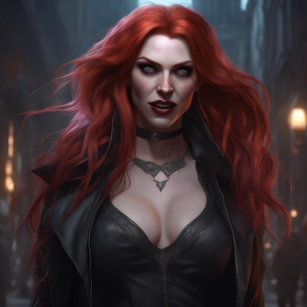 Modern Goth Vampire Portrait in Digital Art Style