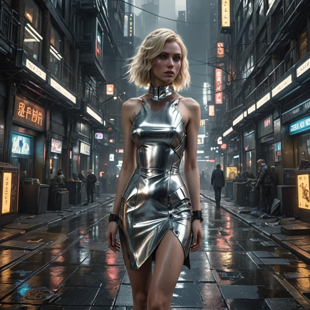 Cyberpunk London: Blonde in Blade Runner Fashion