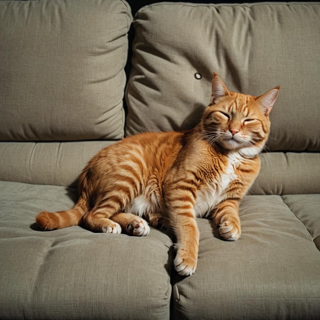 Orange Tabby Cat Napping: Cinematic Film Still