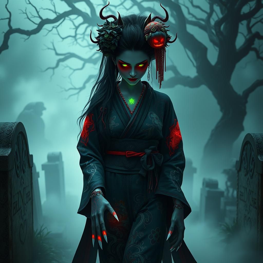 Vampire Geisha in Haunted Garden