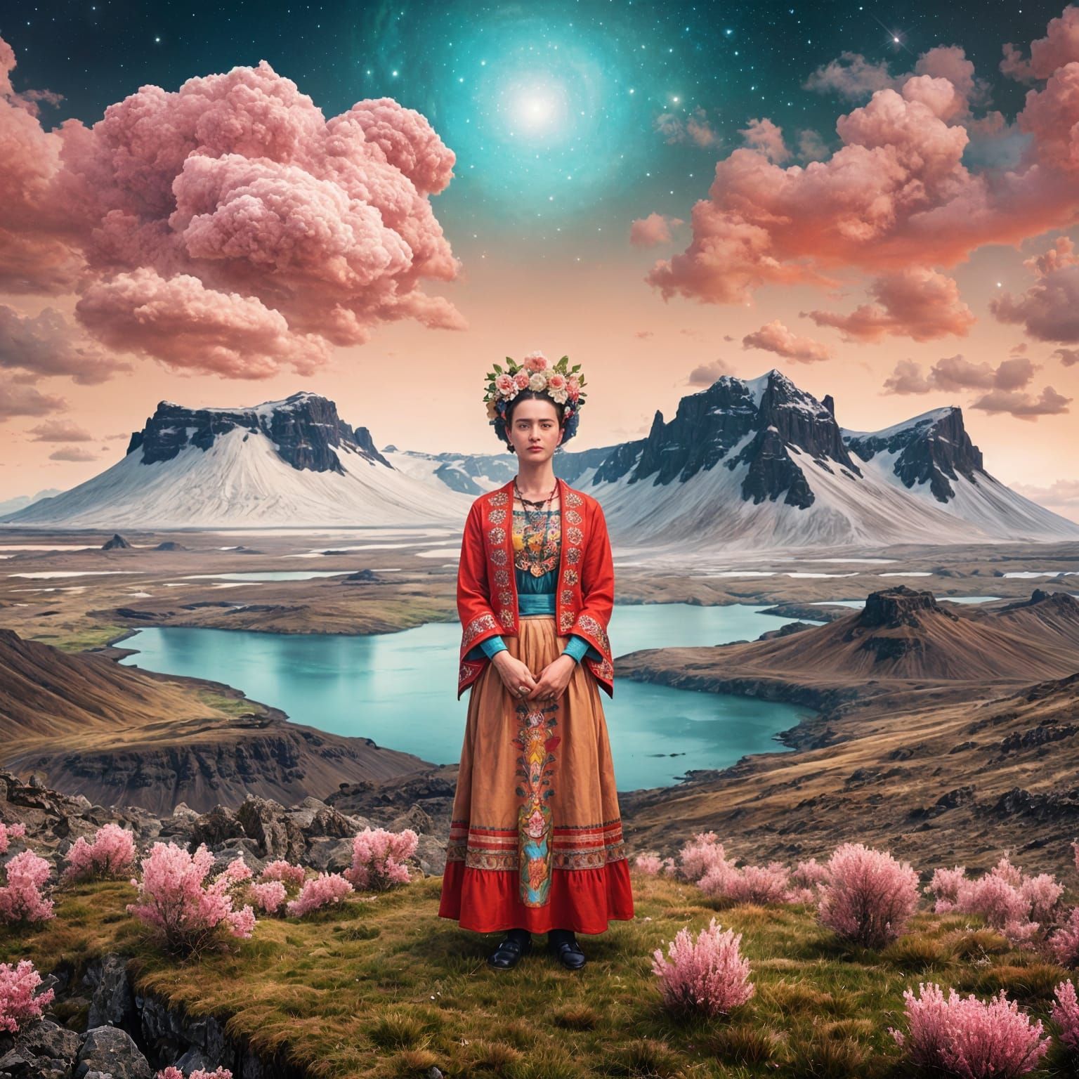 Frida Kahlo in Iceland: Holographic Astral Illustration