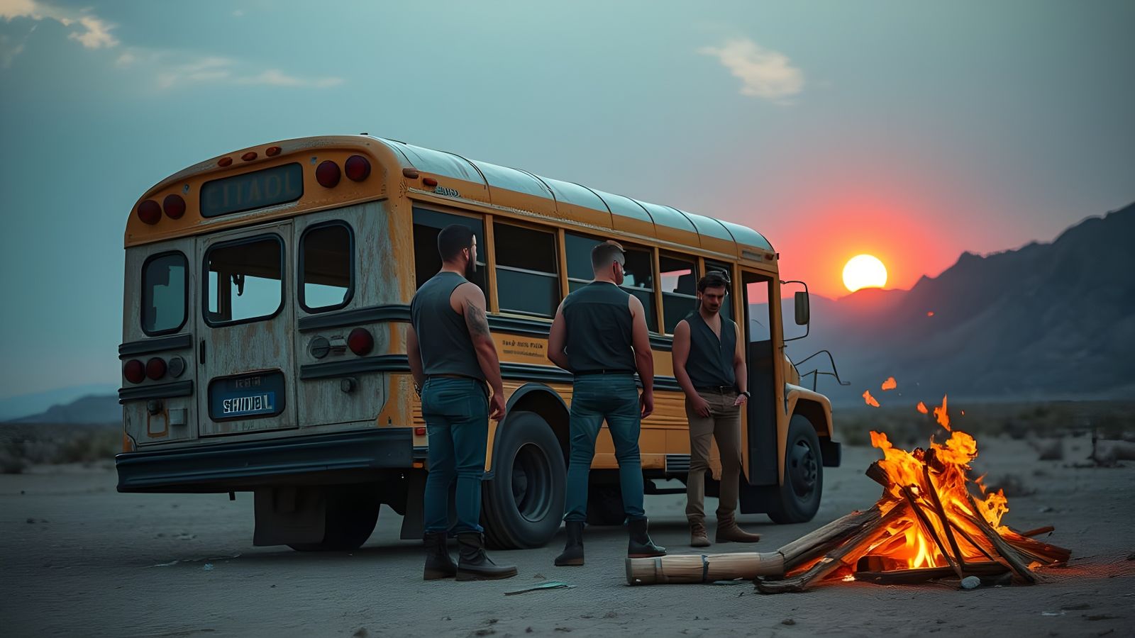 Desert Wasteland: Cinematic School Bus Campfire