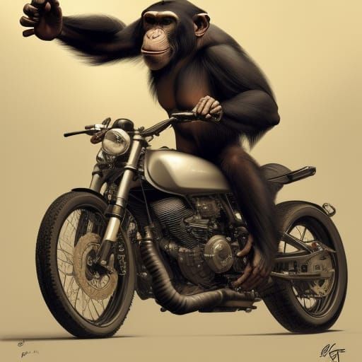 Chimpanzee on Motorcycle: Detailed Portrait in Unreal Engine
